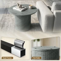 HOMCOM Round Coffee Table, 24" Center Table, Cement Grey(m-6)