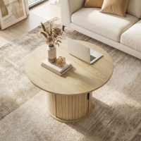 HOMCOM Round Coffee Table, 31.5" Center Table, Natural Wood