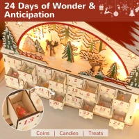 HOMCOM Christmas Advent Calendar with 24 Countdown Drawers and LED Lights, Wooden Advent Calendar House, Battery Operated(m-5)