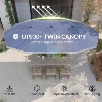 Outsunny 15ft Rectangle Patio Umbrella UPF30+ Extra Large Outdoor Umbrella with Fringe and Crank Handle, Dark Blue(m-4)