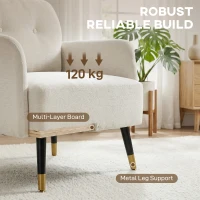 HOMCOM Accent Chair Modern Tufted with Metal Legs Upholstered Reading Armchair for Living Room Cream White(m-7)