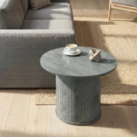 HOMCOM Round Coffee Table, 24" Center Table, Cement Grey(m-9)