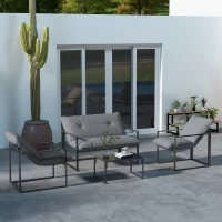 Outsunny 4 Piece Outdoor Furniture Set, Patio Conversation Set with Tempered Glass Table, Loveseat, 2 Chairs and Cushions, Grey(m-8)
