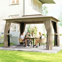 Outsunny 10' x 12' Outdoor Patio Gazebo, Soft Top Gazebo Canopy Shelter with Curtains, Netting, Steel Frame, Hooks, Khaki(m-2)