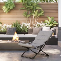 Outsunny Folding Lounge Chair, Mesh Fabric Lounger with Thick Padded Cushion and Armrest, Camping Beach Chair for Poolside, Deck, Backyard, Grey(m-1)