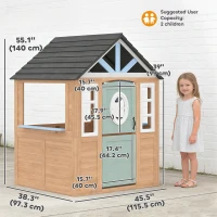 Qaba Kids Outdoor Playhouse, Wooden Cottage Play House with Pet Door, Play Kitchen, Half Door and Windows for Indoor Outdoor(m-3)