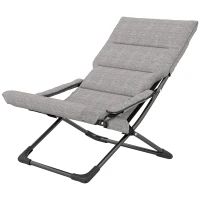 Outsunny Folding Lounge Chair, Mesh Fabric Lounger with Thick Padded Cushion and Armrest, Camping Beach Chair for Poolside, Deck, Backyard, Grey(m-11)
