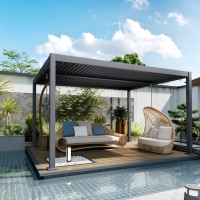 Outsunny 10' x 13' Louvered Pergola with Adjustable Metal Roof and Aluminum Frame, Outdoor Hardtop Gazebo with Drainage System