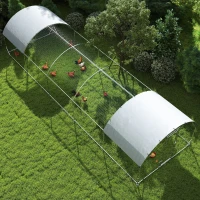 PawHut Galvanized Large Metal Chicken Coop Cage Walk-in Enclosure Poultry Hen Run House Playpen Rabbit Hutch with Cover for Outdoor Backyard 9.2' × 31.2' × 6.4'Silver(m-9)