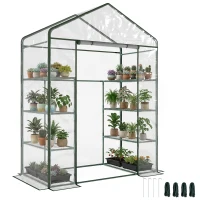 Outsunny 56" x 29" x 77" Portable Walk-in Greenhouse Garden Flower Plant Growing Warm House w/ 4 Tier Shelves and Roll Up Zippered Door, Transparent(m-2)