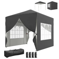 Outsunny 8.2 x 8.2 ft Pop Up Canopy Tent with 4 Sidewalls, UPF 50+ Outdoor Instant Canopy with Carry Bag, Dark Grey(m-2)