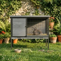 PawHut Elevated Rabbit Hutch Outdoor, Wooden Rabbit Cage Bunny House with Pull-out Tray and Openable Plastic Roof(m-10)