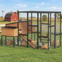 PawHut 105" Large Chicken Coop, Walk-in Wooden Hen House for 7-12 Hens, Poultry Cage Chicken House with Run, 2 Nesting Boxes(m-2)