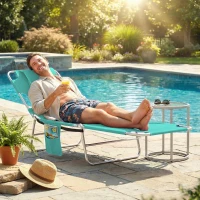 Outsunny Tanning Chair with Face Hole, 5-Level Adjustable Outdoor Chaise Lounge Chair with Pillow for Beach, Pool, Light Green(m-8)