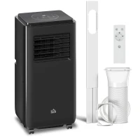 HOMCOM 10,000 BTU Moible Air Conditioner 440 Sq. Ft., Dehumidifier Fan Auto Sleep with 24H Timer On/Off, Window Kit, Black(m-11)