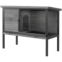 PawHut Elevated Rabbit Hutch Outdoor, Wooden Rabbit Cage Bunny House with Pull-out Tray and Openable Plastic Roof(m-11)