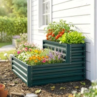 Outsunny 2 Tier Galvanized Raised Garden Bed, Steel Planter Box for Vegetables, Flowers, Herbs, 47" x 40" x 23", Green(m-9)