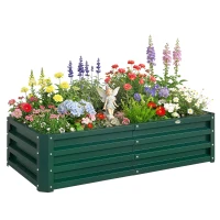 Outsunny Galvanized Raised Garden Bed, Outdoor Planter Box for Vegetables, Flowers, Herbs, 4' x 2' x 1', Dark Green(m-2)