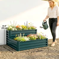 Outsunny 2 Tier Galvanized Raised Garden Bed, Steel Planter Box for Vegetables, Flowers, Herbs, 47" x 40" x 23", Green(m-3)