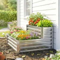 Outsunny 2 Tier Galvanized Raised Garden Bed, Steel Planter Box for Vegetables, Flowers, Herbs, 47" x 40" x 23", Silver(m-9)