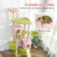 PawHut 74" Flower Cat Tree, Large Cat Tower with Scratching Post & Board for Indoor Cats, Pink(m-4)
