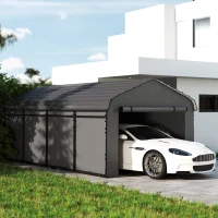 Outsunny 12' x 20' Metal Carport, Heavy Duty Garage Car Canopy with Galvanized Metal Roof and Removable Sidewalls, Dark Gray(m-2)