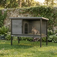 PawHut Elevated Rabbit Hutch Outdoor, Wooden Rabbit Cage Bunny House with Pull-out Tray and Openable Plastic Roof(m-8)