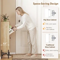 HOMCOM Shoe Cabinet with 2 Flip Drawers, Boho Narrow Shoe Storage Cabinet, Oak(m-4)