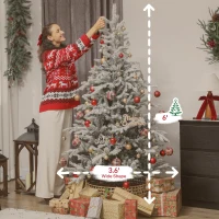 HOMCOM 6 ft Artificial Frosted Christmas Tree with Realistic Branches, Wide Full Spruce, Hinged Xmas Tree, Easy Assembly(m-3)