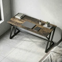 HOMCOM 55 Inch Computer Desk, Industrial Writing Desk with Z-Shaped Metal Leg, Study Table for Home Office, Rustic Brown(m-7)