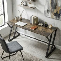 HOMCOM 55 Inch Computer Desk, Industrial Writing Desk with Z-Shaped Metal Leg, Study Table for Home Office, Rustic Brown(m-2)