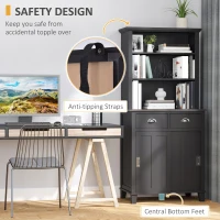 HOMCOM 67" Freestanding Buffet with Hutch, Kitchen Pantry Storage Cabinet with Sliding Doors, Drawers and Open Shelves, Adjustable Shelving, Black(m-7)