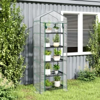 Outsunny 5 Tier Mini Greenhouse, Portable Outdoor Flower Stand with Shelf Clips, Indoor Greenhouse with Steel Frame, Transparent, 27.25" x 19.25" x 76", Clear(m-9)