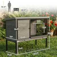 PawHut Elevated Rabbit Hutch Outdoor, Wooden Rabbit Cage Bunny House with Pull-out Tray and Openable Plastic Roof(m-3)