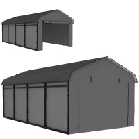 Outsunny 12' x 20' Metal Carport, Heavy Duty Garage Car Canopy with Galvanized Metal Roof and Removable Sidewalls, Dark Gray(m-1)