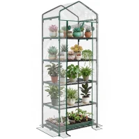 Outsunny 5 Tier Mini Greenhouse, Portable Outdoor Flower Stand with Shelf Clips, Indoor Greenhouse with Steel Frame, Transparent, 27.25" x 19.25" x 76", Clear(m-2)