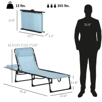 Outsunny Folding Chaise Lounge Pool Chair with 4-Position Reclining Back, Pillow, Breathable Mesh & Bungee Seat, Baby Blue(m-3)