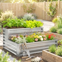 Outsunny 2 Tier Galvanized Raised Garden Bed, Steel Planter Box for Vegetables, Flowers, Herbs, 47" x 40" x 23", Silver