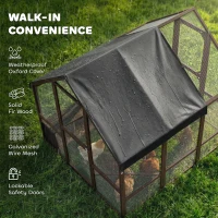 PawHut Large Wooden Chicken Coop for 8-10 Hens, Walk-in Chicken Run with Waterproof Cover, Nesting Boxes and Perches(m-6)