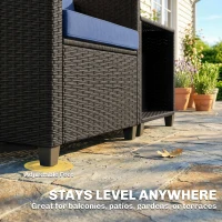 Outsunny 3 Piece Patio Bistro Set, Wicker Furniture Set with Thick Cushions, Glass Coffee Table and Chairs for Garden, Dark Blue(m-7)