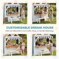 Qaba Outdoor Playhouse, Wooden Kids Playhouse with Dog Door, Cookware, Blackboard, Bench, Doorbell for Ages 2+(m-6)