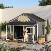 PawHut Outdoor Cabin Style Dog House, Medium Dogs, 53 lbs, Gray(m-2)