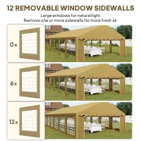 Outsunny 20' x 40' Party Tent, Outdoor Canopy Tent with Removable Sidewalls, 12 Windows for Parties, Wedding, Events, BBQ, Brown(m-5)