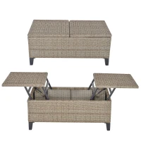 Outsunny Outsunny Rattan Wicker Coffee Side Table with Double Lift Top Design, Large Storage Space, Rust-Fighting Steel Frame for All Weather for Outdoor, Patio, Garden, Backyard, Brown(m-10)