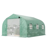 Outsunny 10'x11'x6' Walk-in Tunnel Greenhouse with Shelves, Mesh Door and Windows, Plant Hot House with PE Cover, Green(m-1)