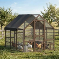 PawHut Large Wooden Chicken Coop for 8-10 Hens, Walk-in Chicken Run with Waterproof Cover, Nesting Boxes and Perches(m-10)