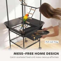 PawHut 64"H Rolling Bird Playground Parrot Stand with Seed Guard & Wheels, Ladders, Swing, Toy Hook & Bowls(m-5)