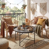 HOMCOM Coffee Table for Living Room, 24" Round Center Table with Hammered Tray Top and Metal Frame for Bedroom, Pewter(m-7)