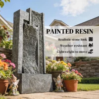 Outsunny 40" Tall Outdoor Waterfall Fountain with LED Lights and Planter, 3-Tier Cascading Waterfall Feature with Pump, Dark Gray(m-8)