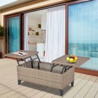 Outsunny Outsunny Rattan Wicker Coffee Side Table with Double Lift Top Design, Large Storage Space, Rust-Fighting Steel Frame for All Weather for Outdoor, Patio, Garden, Backyard, Brown(m-9)